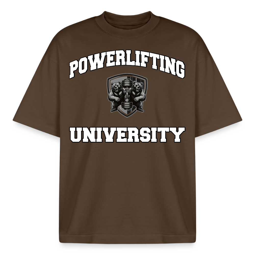 Heavyweight Oversized 'Powerlifting University' Pump Cover (Frontprint) - Dunkelbraun