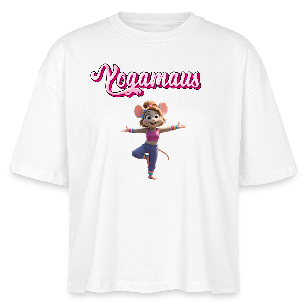 Oversized 'Yogamaus' Frauen Shirt (Frontprint) - Weiß