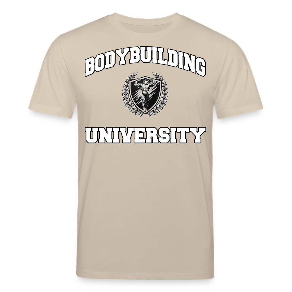 Medium Fit 'Bodybuilding University' T Shirt (Frontprint) - Beige