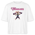 Oversized 'Fitnessmaus' Frauen Shirt (Frontprint) - Weiß