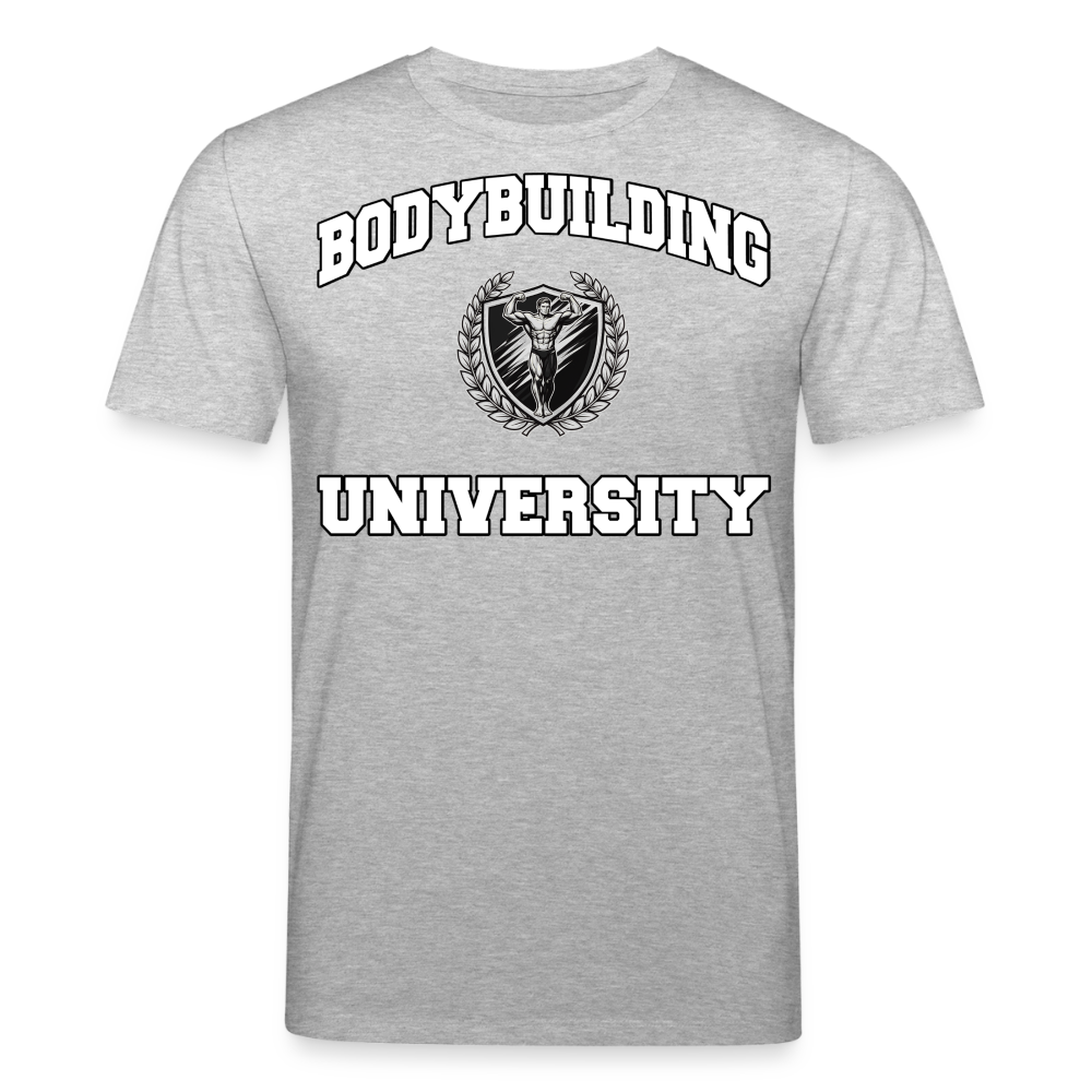 Medium Fit 'Bodybuilding University' T Shirt (Frontprint) - Grau meliert