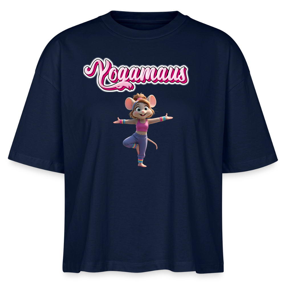 Oversized 'Yogamaus' Frauen Shirt (Frontprint) - Navy