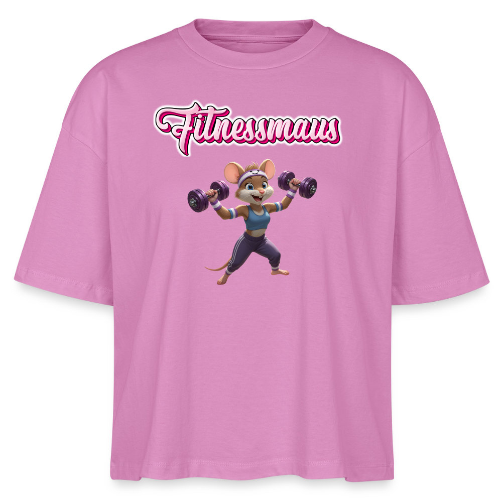 Oversized 'Fitnessmaus' Frauen Shirt (Frontprint) - Pink