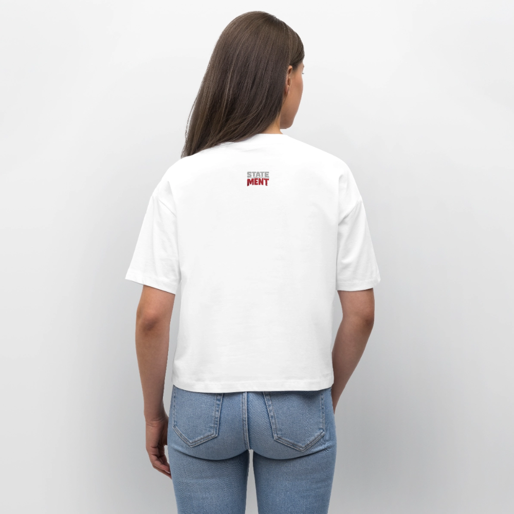 Oversized 'Powerlifting University' Frauen Shirt (Frontprint) - Weiß