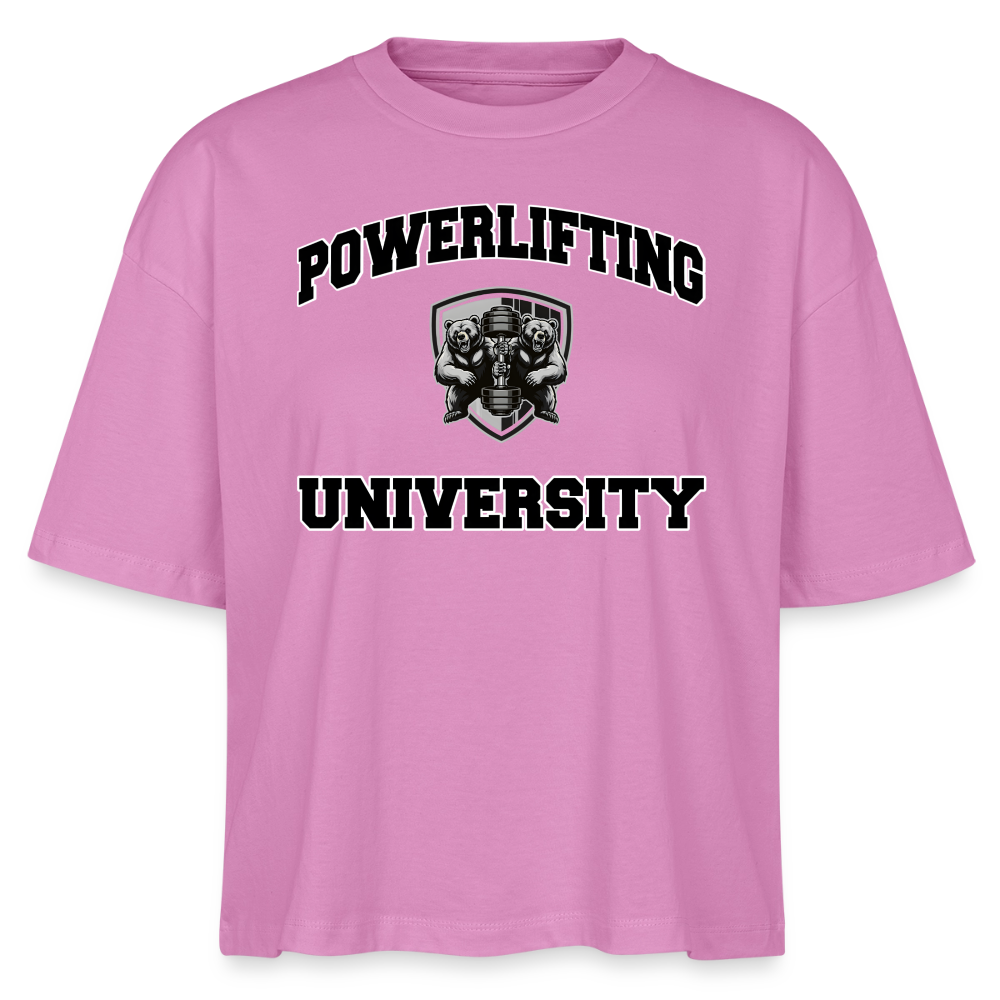 Oversized 'Powerlifting University' Frauen Shirt (Frontprint) - Pink