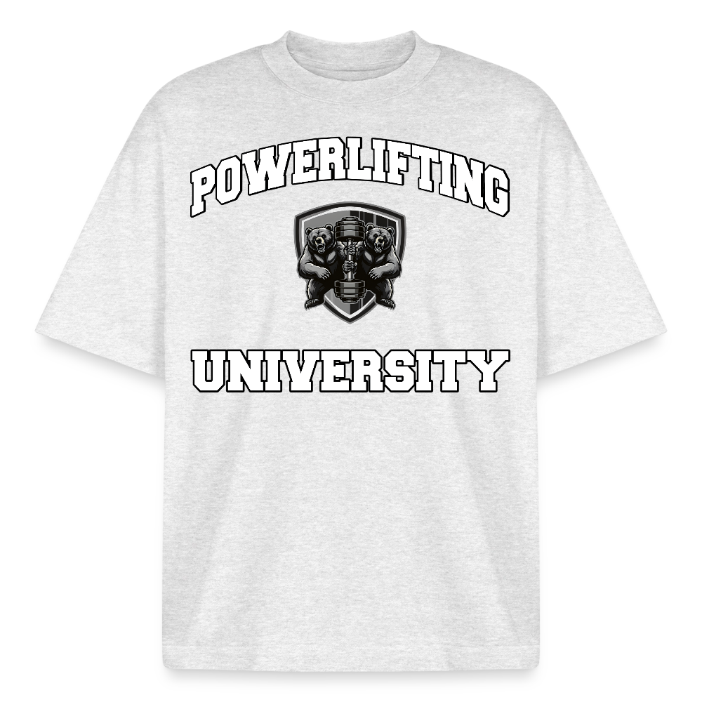 Heavyweight Oversized 'Powerlifting University' Pump Cover (Frontprint) - Kühles Grau meliert