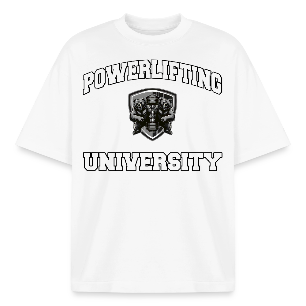 Heavyweight Oversized 'Powerlifting University' Pump Cover (Frontprint) - Weiß