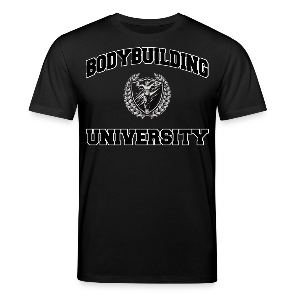 Medium Fit 'Bodybuilding University' T Shirt (Frontprint) - Schwarz