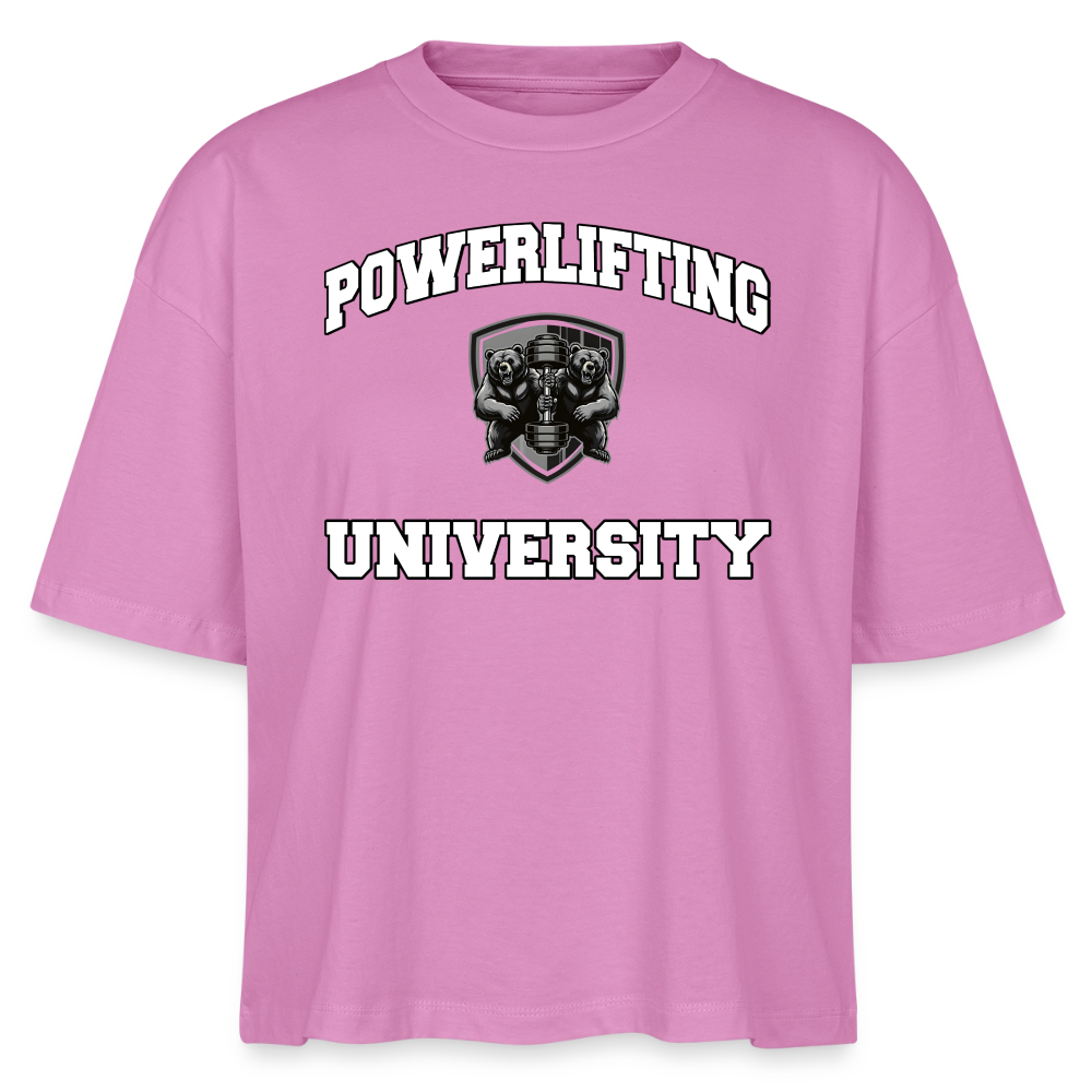 Oversized 'Powerlifting University' Frauen Shirt (Frontprint) - Pink