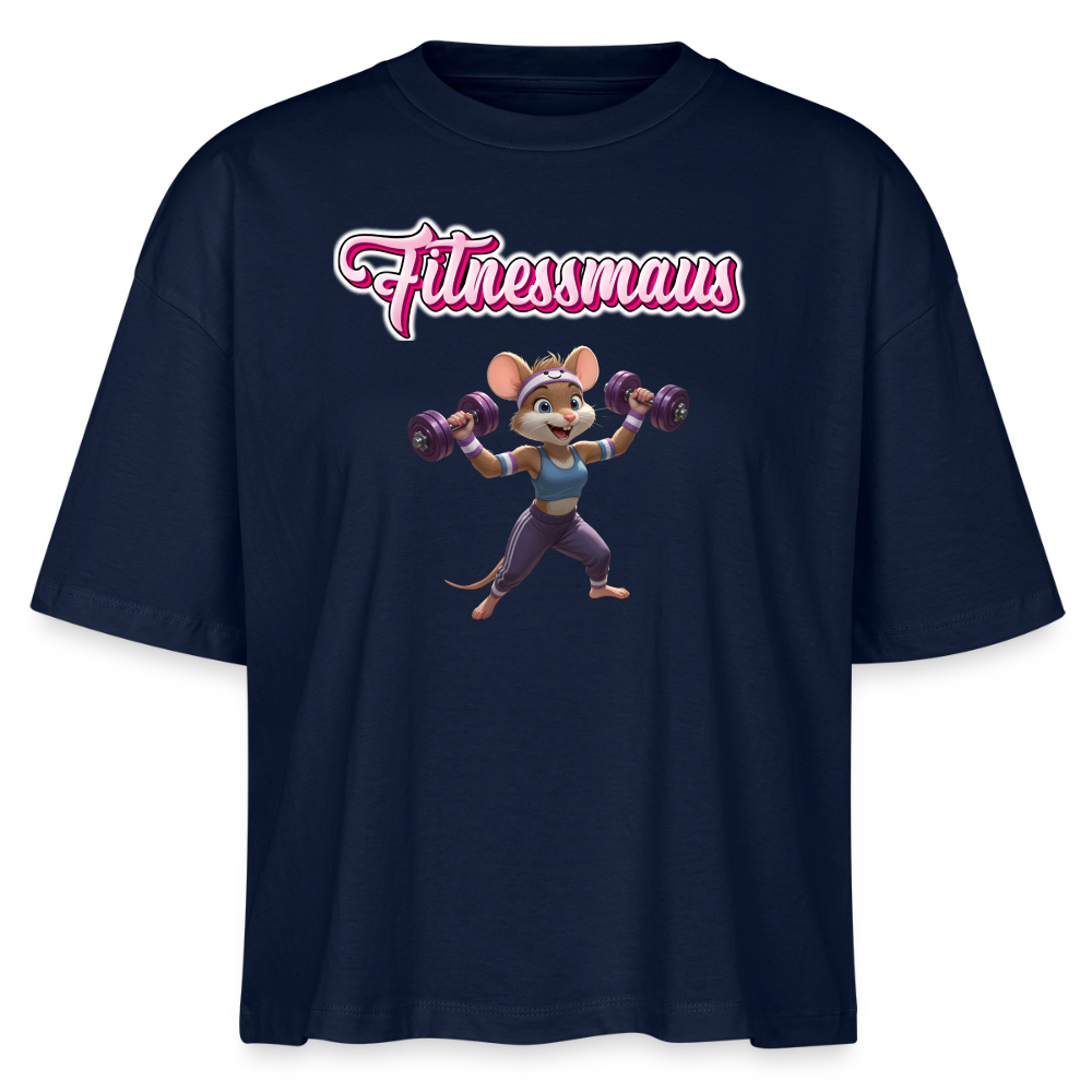 Oversized 'Fitnessmaus' Frauen Shirt (Frontprint) - Navy